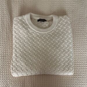 Banana Republic Men's Off-White Cable Crewneck Sweater